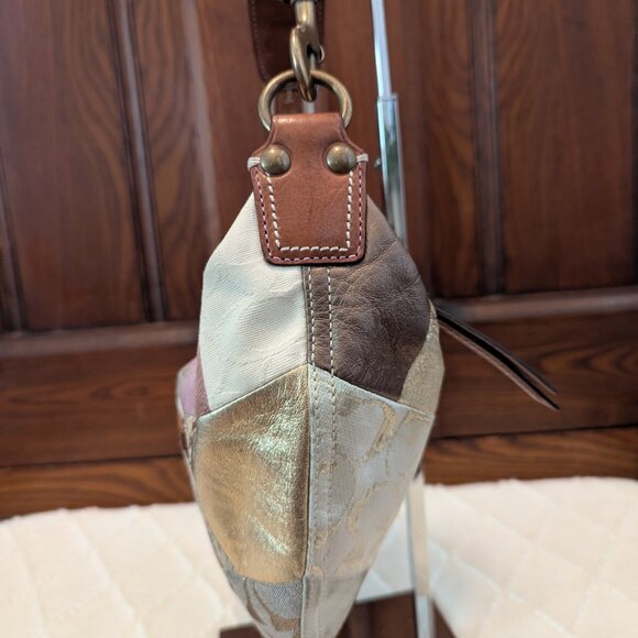 Coach Patchwork One Shoulder Bag Brown Suede Canvas Leather 10019 Y2K Vintage - Picture 4 of 12